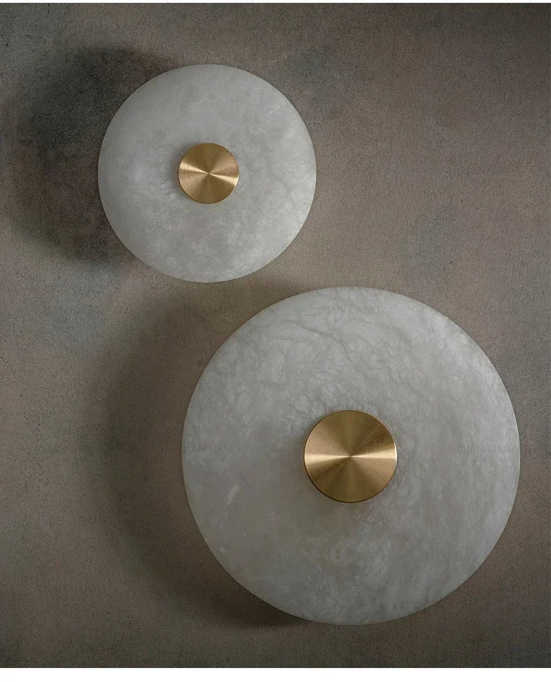 Art Deco Round LED Wall Sconce Natural Marble Brass Parlor Aisle Corridor  Lights Atmosphere Decoration Lamp Drop Shipping