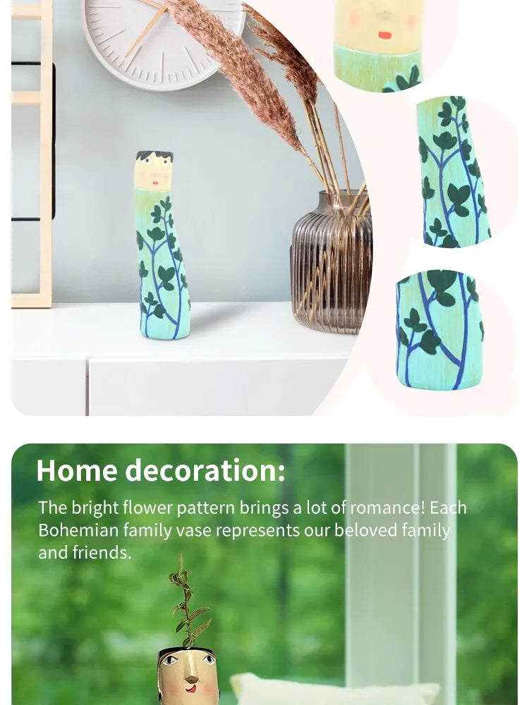 Bohemian Family Face Vase Handmade Resin Dried Flowers Home Decor Vase Crafts Bathroom Bookshelf Living Room Decoration