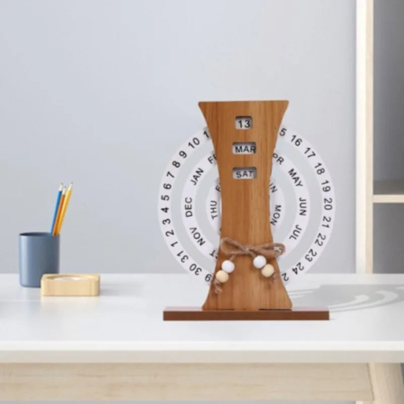 Wooden Creative Simple Living Room Desk Calendar Manually Rotated Bedroom Desk Calendar Luxury Modern Art Home Decoration