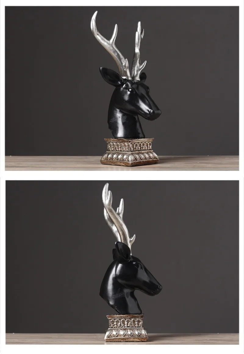 American Luxury Deer Head Decoration Crafts Deer Model Home TV Cabinet Model Room Soft Figurines Creative Miniatures Ornaments