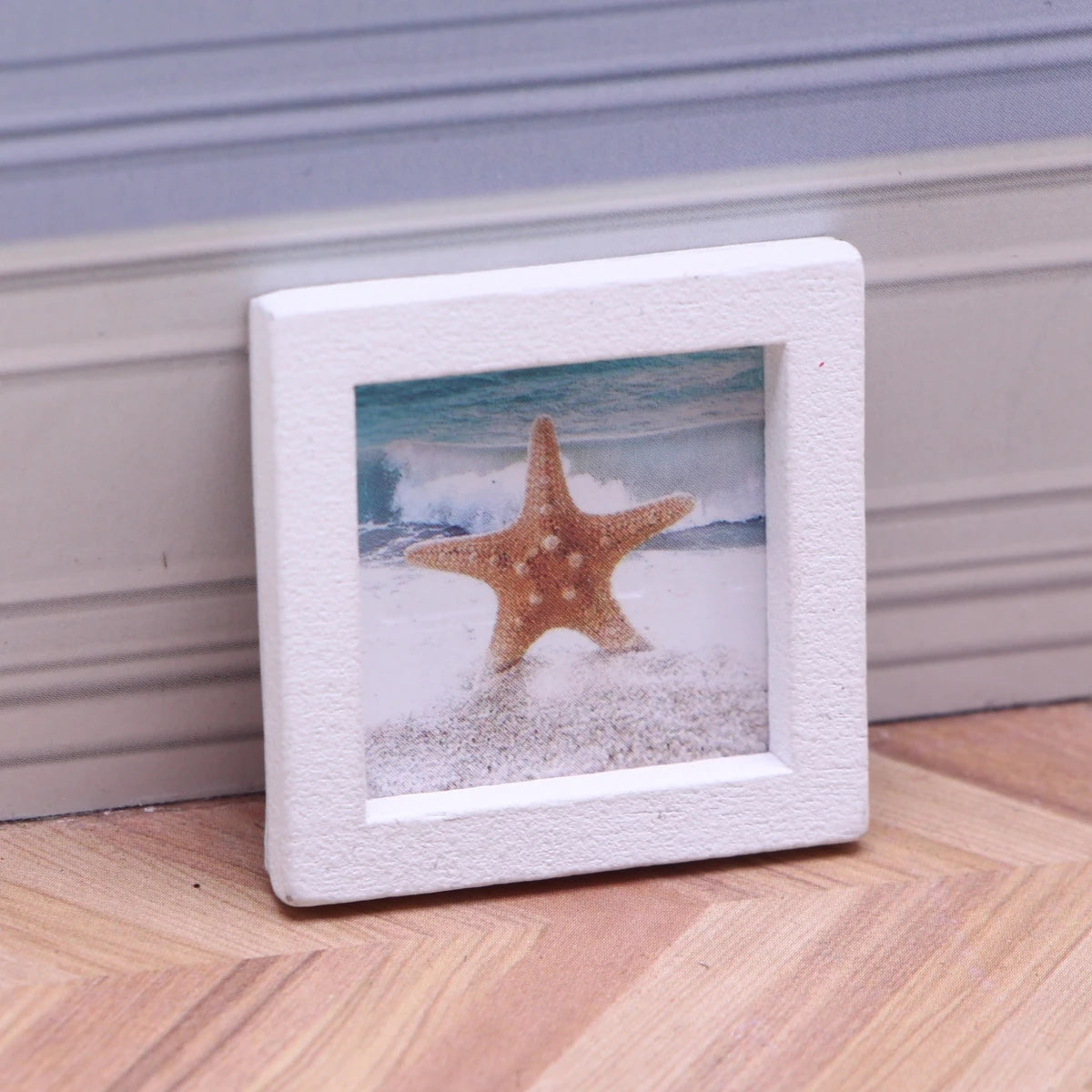 Dollhouse Miniature Wooden Ocean Beach Landscape Vintage Paintings Beach Pictures Framed Wall Art Mini Bedroom Living Home Deco