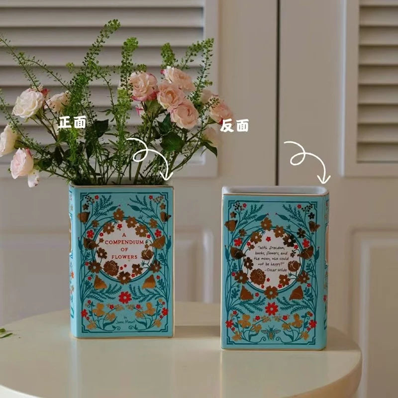 Ceramics Vases Desk Decoration Vases Modern Creative Book Flower Bottle Elegant Aesthetic Interior Vase for Dried Flowers