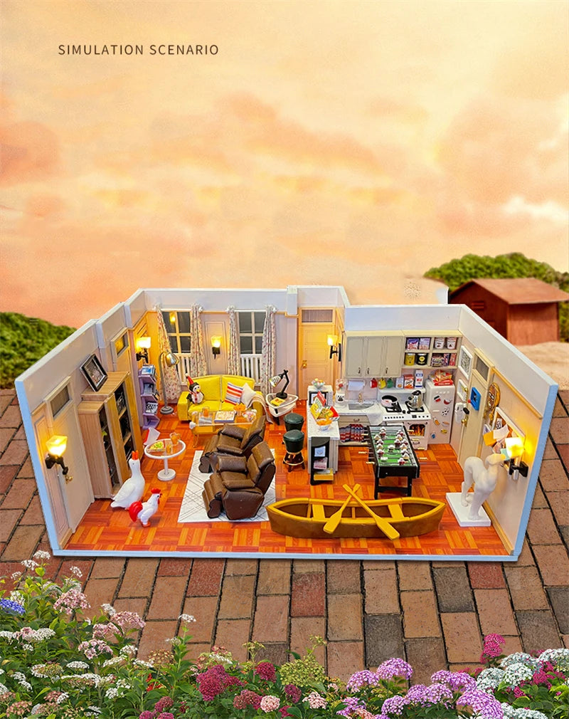 DIY Wooden Central Perk Cafe Casa Miniature Building Kits Bookend With Lights Assembled Bookshelf Home Decoration Friends Gifts