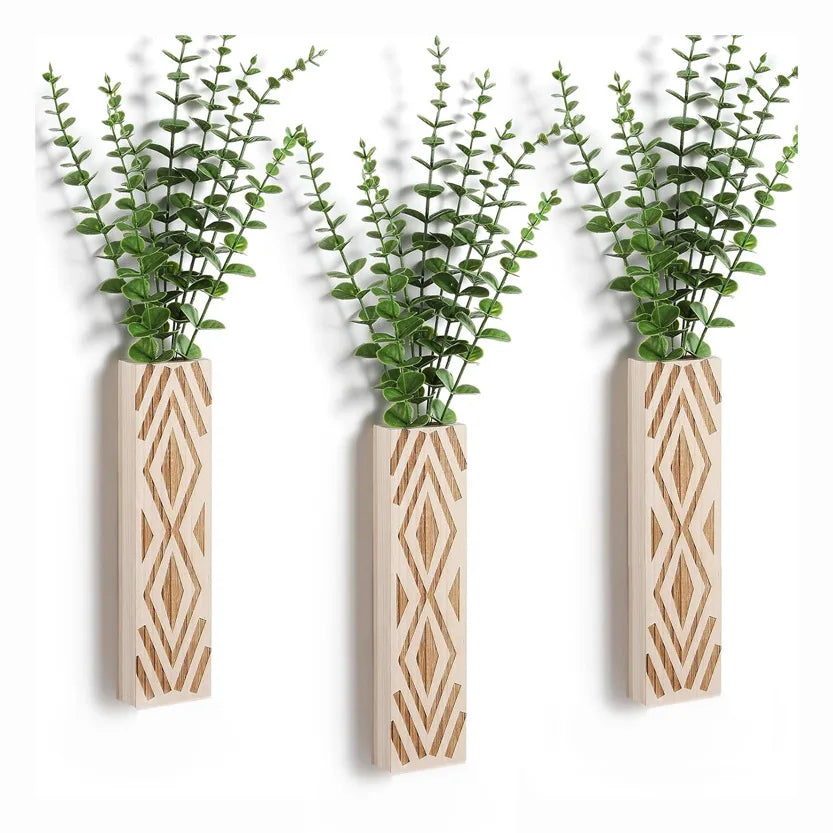 Bohemian Style  Wall Vases Dried Flower Vases Decorated with Simulated Plants Wooden Vases Living Room Decoration