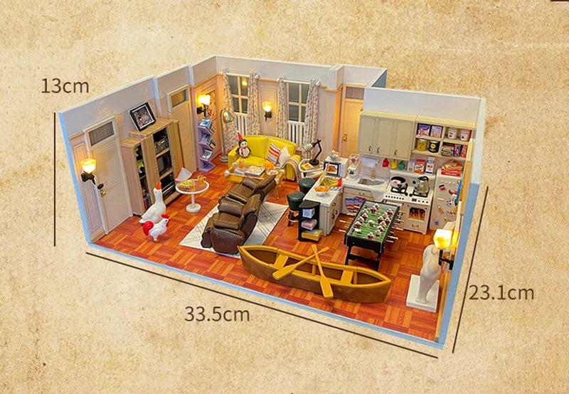 DIY Wooden Central Perk Cafe Casa Miniature Building Kits Bookend With Lights Assembled Bookshelf Home Decoration Friends Gifts
