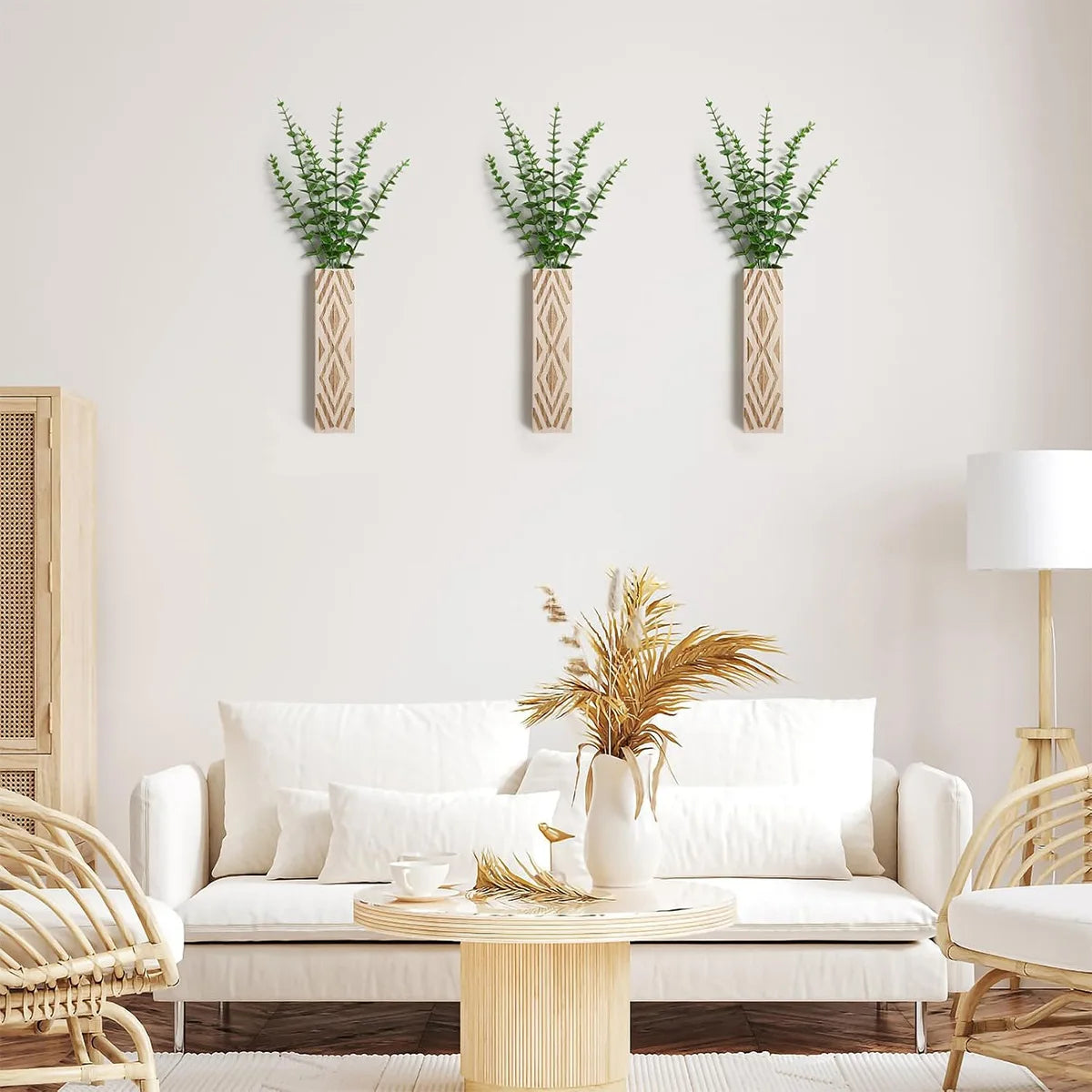 Bohemian Style  Wall Vases Dried Flower Vases Decorated with Simulated Plants Wooden Vases Living Room Decoration