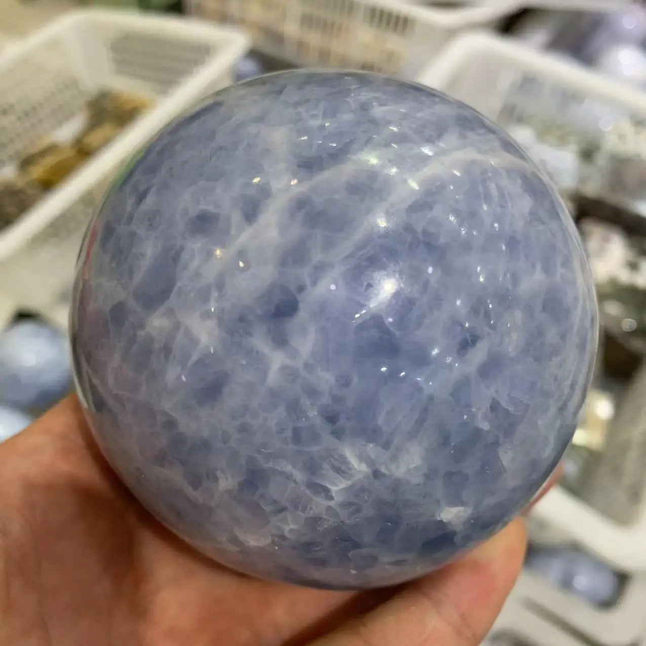 Natural Blue Calcite Gemstone Sphere Celestine Quartz Healing Stone Ball Crystal Home Deco